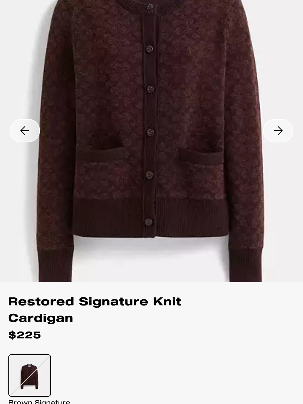 Coach Restored Signature Knit Cardigan - Deep Brown